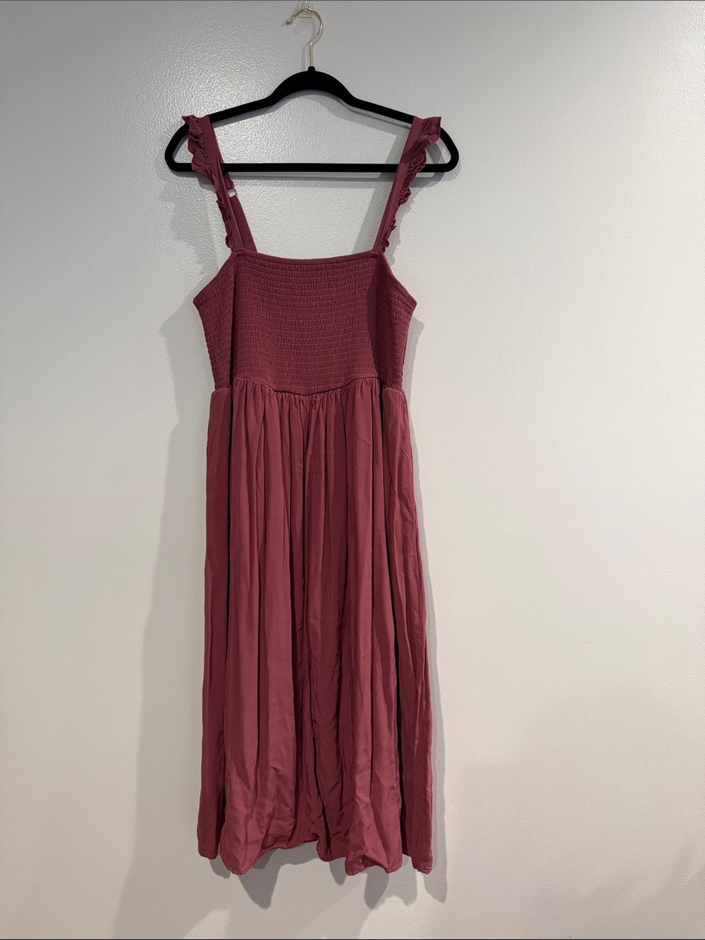 torrid Dusty Rose Ruffled Strap Smocked Midi Dress